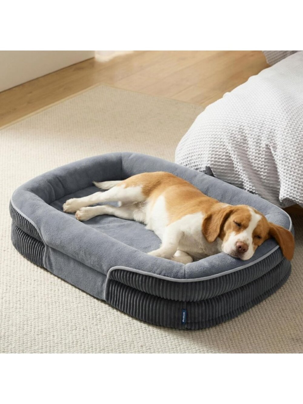 Cozy 35" Grey Oval Bolster Orthopedic Dog Bed for Large Dogs - Ultimate Comfort!